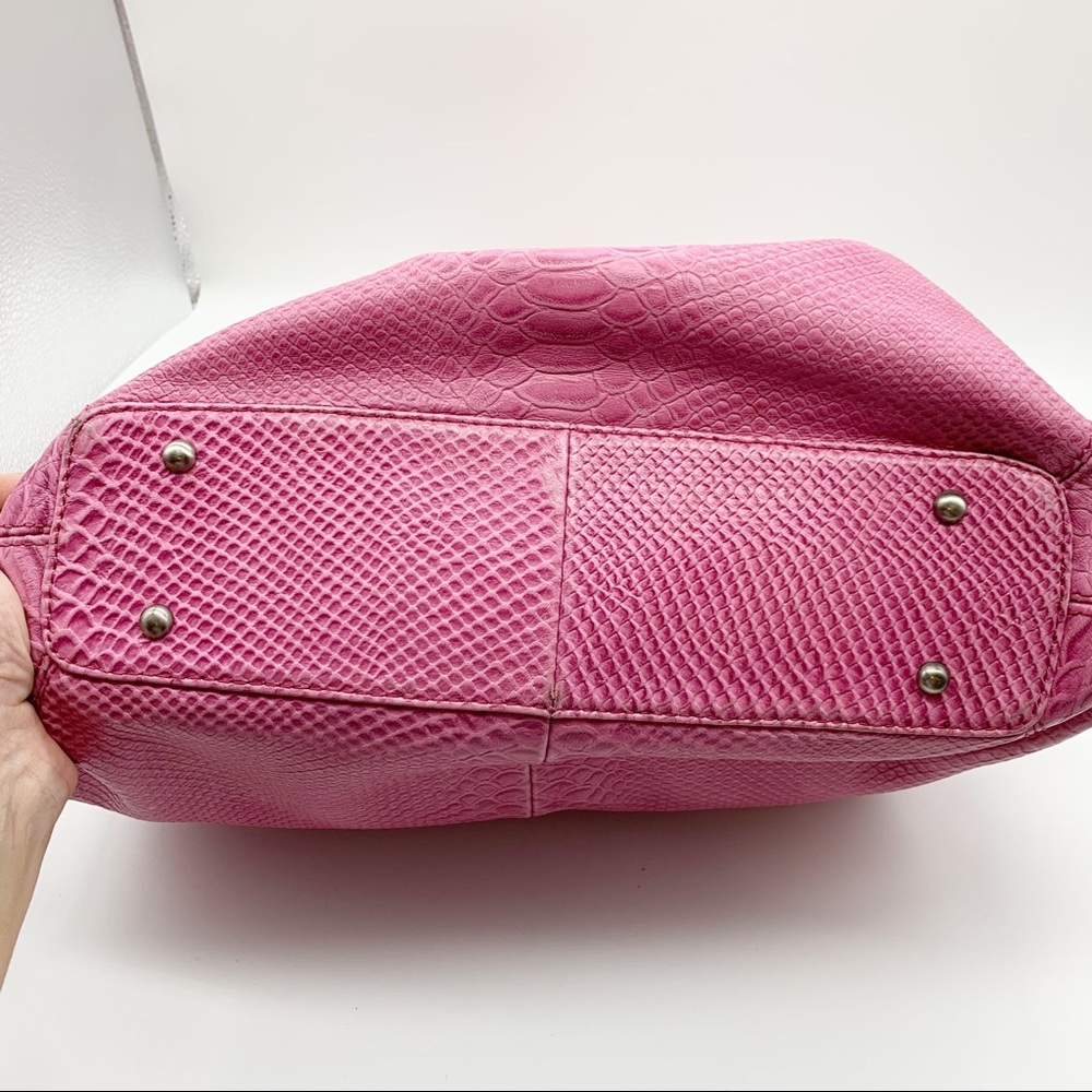 Charles Jourdan Croc Embossed Leather Satchel Bag in Bubblegum Pink - Picture 5 of 16